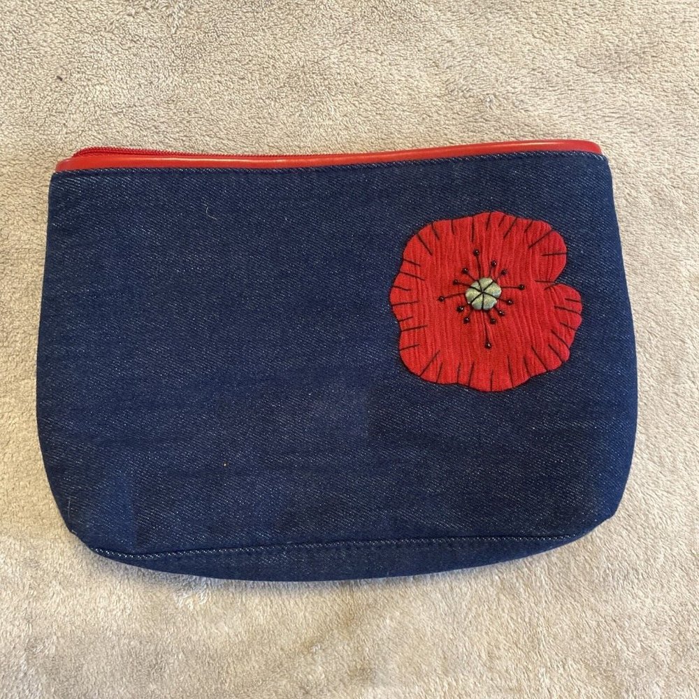 Bath And Body Works Makeup Toiletry Travel Bag Dark Denim Poppy Flower #382